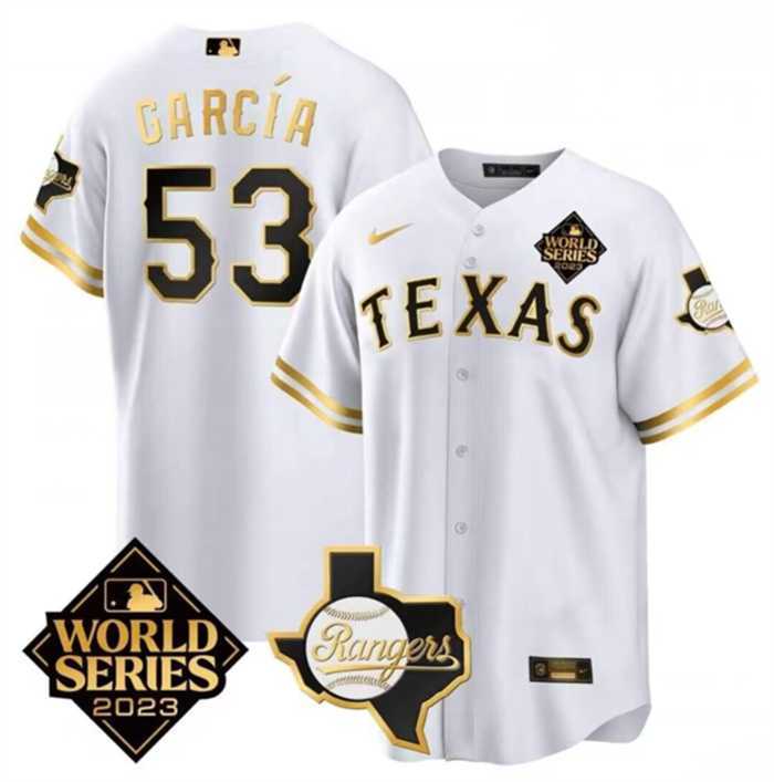 Men%27s Texas Rangers & Cowboys #53 Adolis Garcia White 2023 World Series Splite Stitched Baseball Jersey Dzhi->los angeles clippers->NBA Jersey